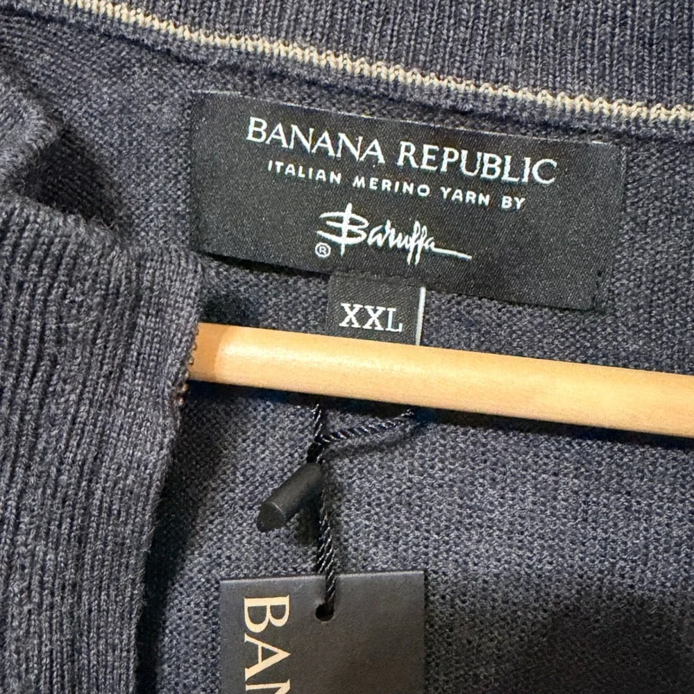 Banana Republic Mens XXL Italian Merino Wool Quarter Zip Sweater Charcoal Gray